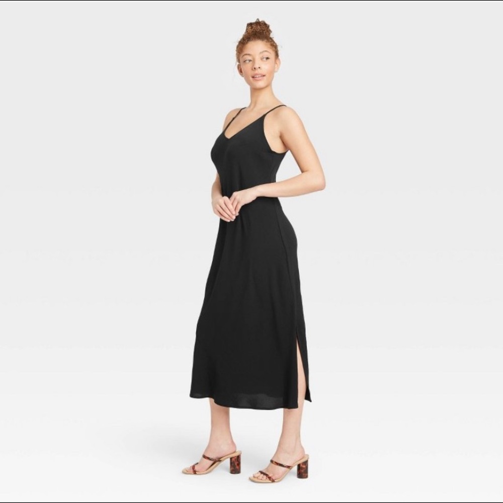 Black midi slip dress
